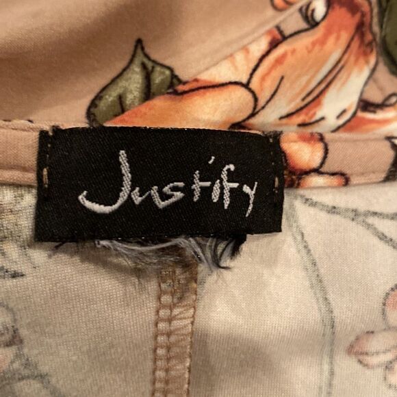 Justify Floral Kimono Cardigan Size L/XL Crocheted Trim - Picture 6 of 8